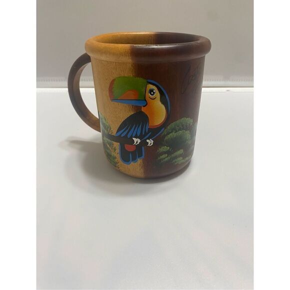 Costa Rica Tropical Toucan Wooden Hand Painted Coffee Tea Mug - Picture 2 of 7